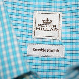 Peter Millar Seaside Finish Checked Golf Dress Shirt 100% Cotton Mens Large EUC